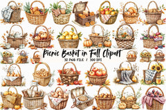 Picnic Basket Fall Clipart Bundle - CraftNest - Digital Crafting and Art