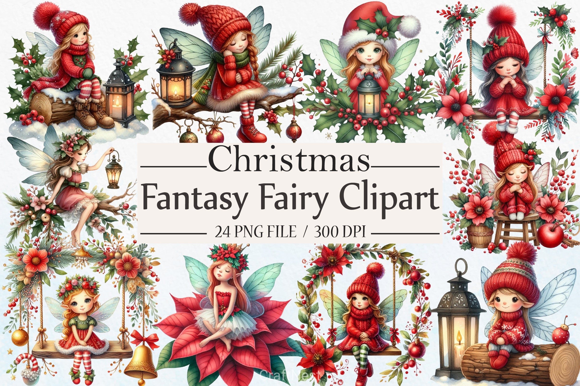 Fantasy Christmas Fairy Clipart Bundle - CraftNest - Digital Crafting and Art