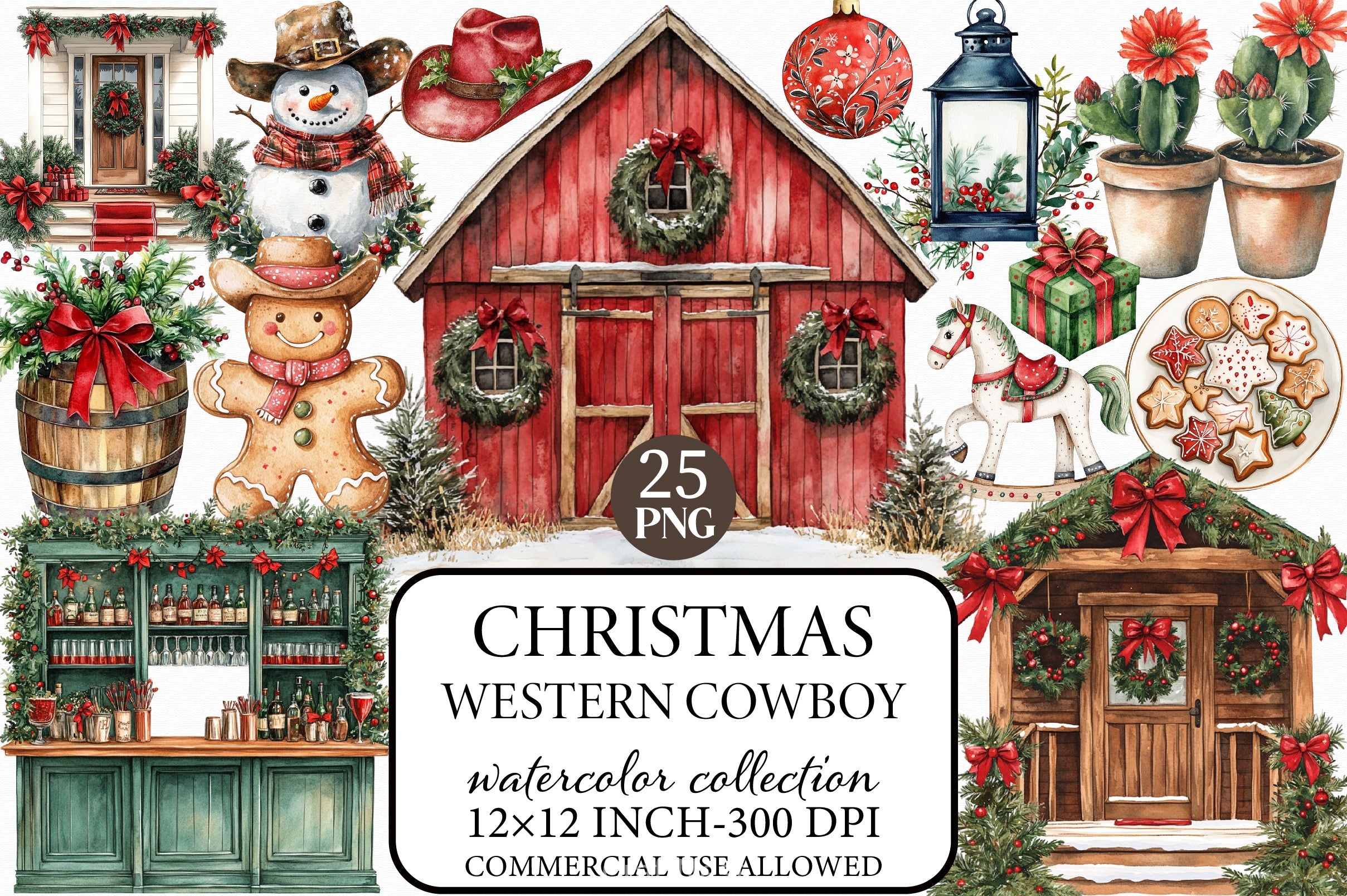 Western Cowboy Christmas Clipart Bundle - CraftNest - Digital Crafting and Art