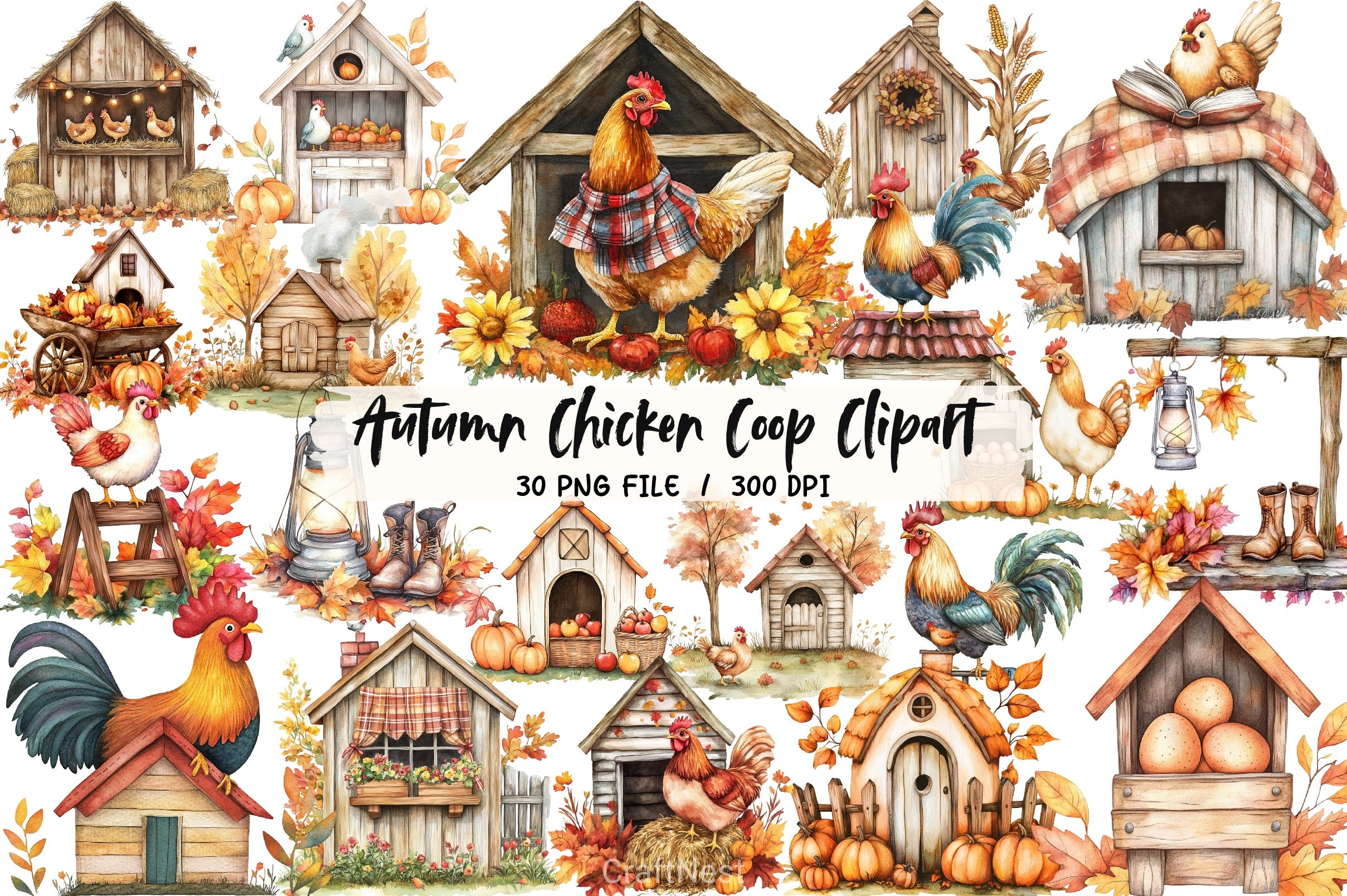 Autumn Chicken Coop Clipart Bundle - CraftNest - Digital Crafting and Art