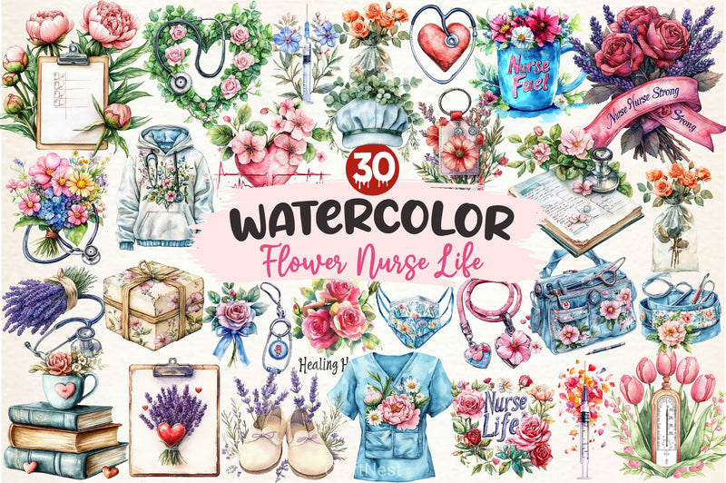 Flower Nurse Life Clipart Bundle - CraftNest - Digital Crafting and Art