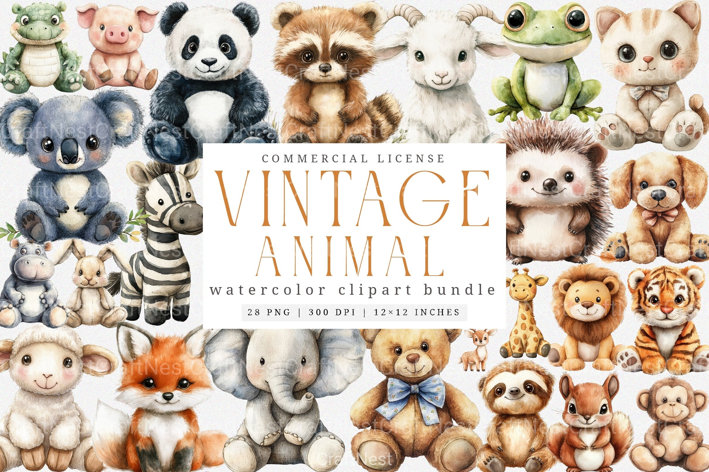 Vintage Animal Plush Toys Clipart Bundle - CraftNest - Digital Crafting and Art