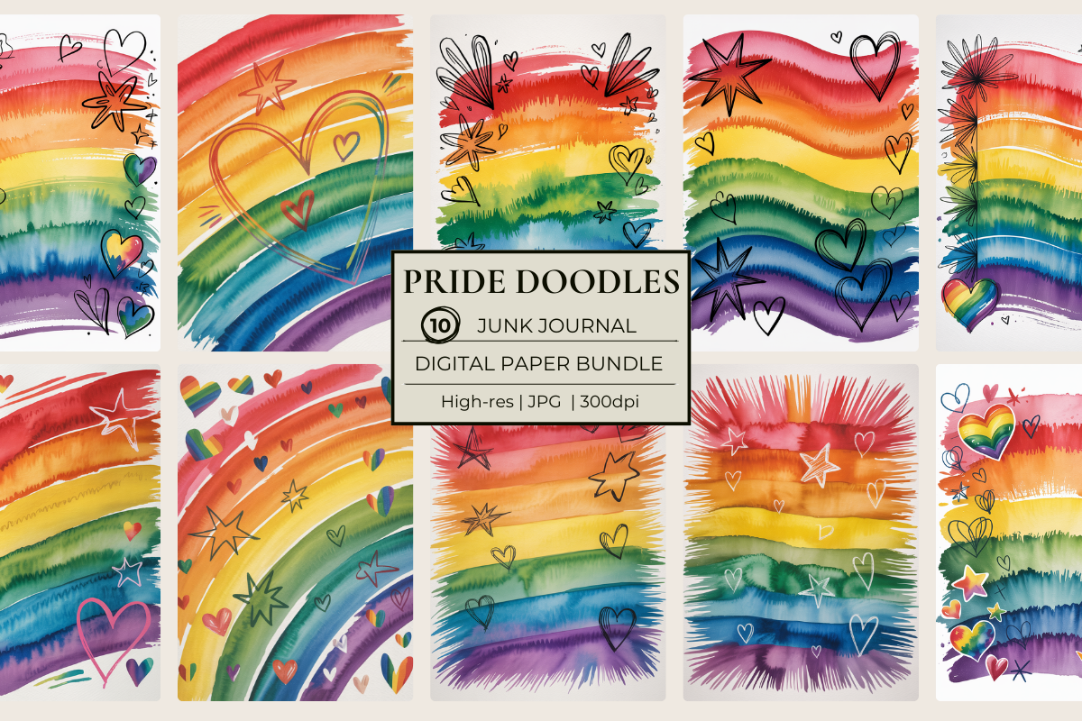 Pride Doodles Junk Journal Papers