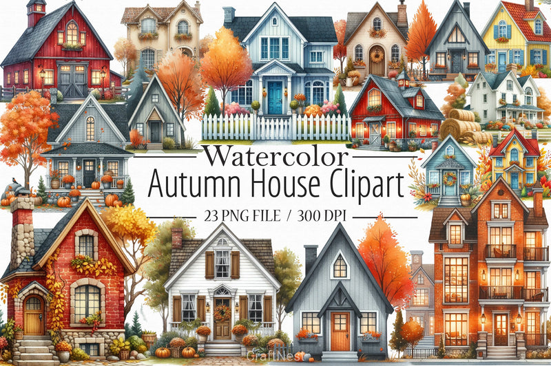 Autumn House Clipart Bundle 3 - CraftNest - Digital Crafting and Art