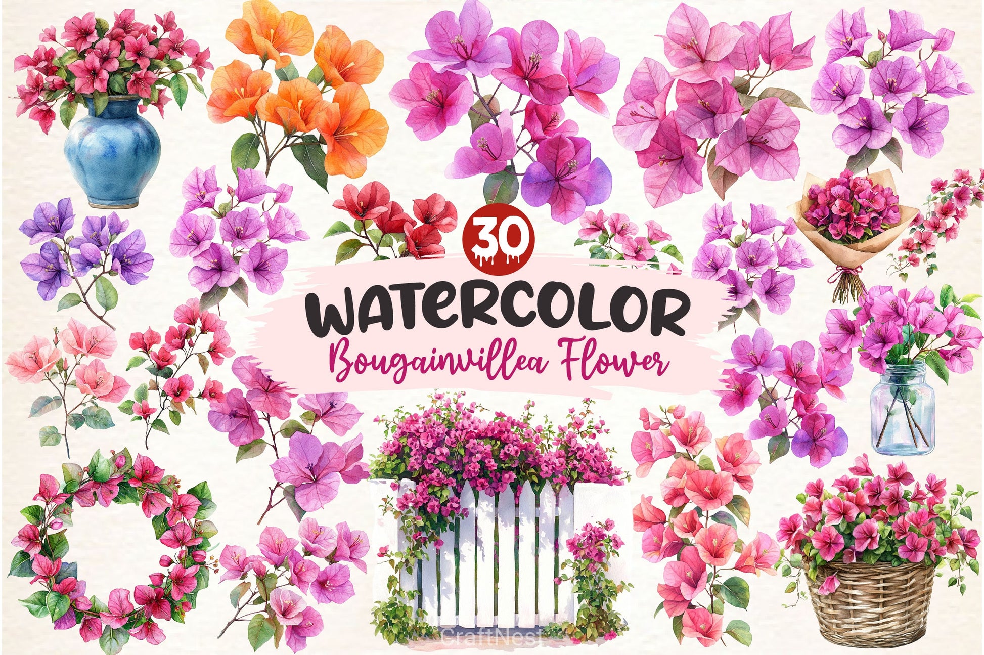 Bougainvillea Flower Clipart Bundle 4 - CraftNest - Digital Crafting and Art