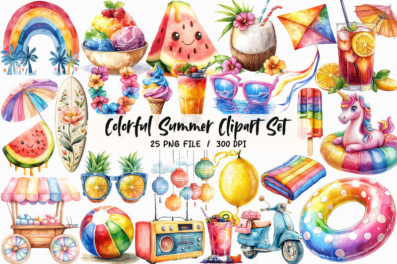 Colorful Summer Set Clipart Bundle - CraftNest - Digital Crafting and Art