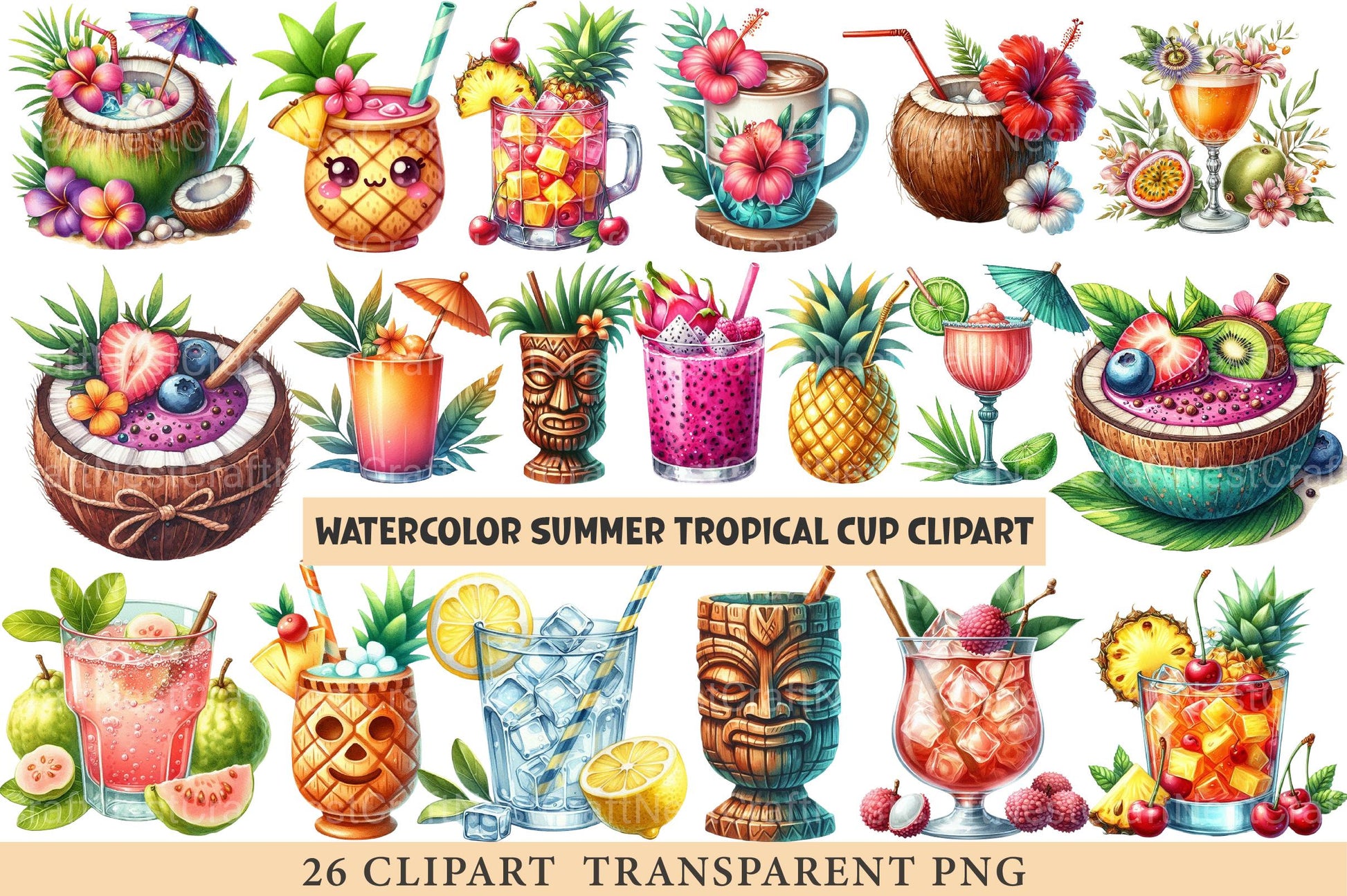 Summer Tropical Cup Clipart - CraftNest - Digital Crafting and Art