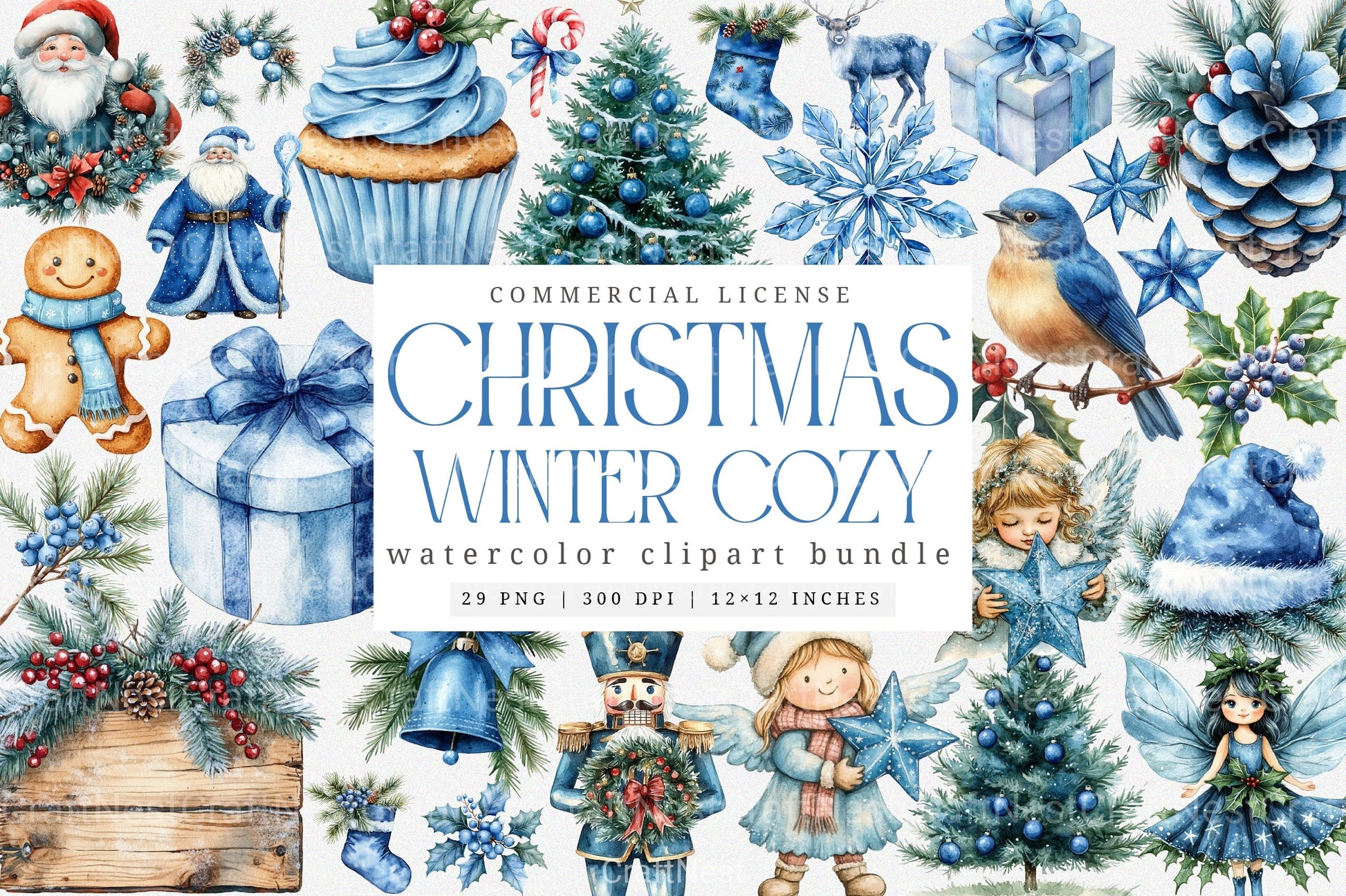Blue Christmas Magic Winter Cozy Clipart Bundle - CraftNest - Digital Crafting and Art