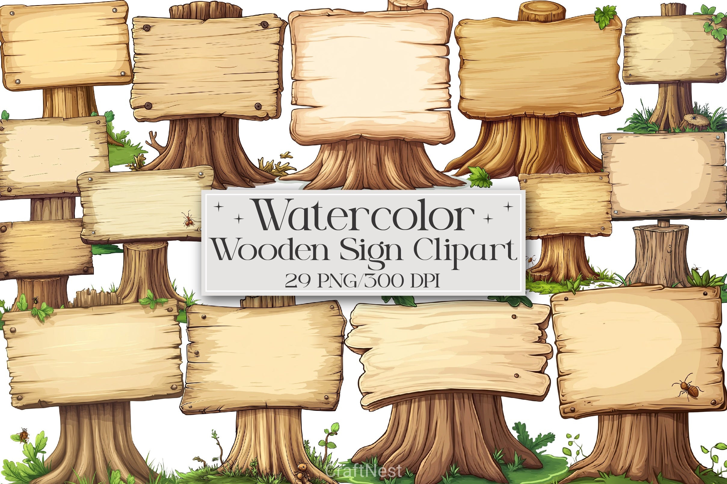 Wooden Sign Clipart Bundle 2 - CraftNest - Digital Crafting and Art