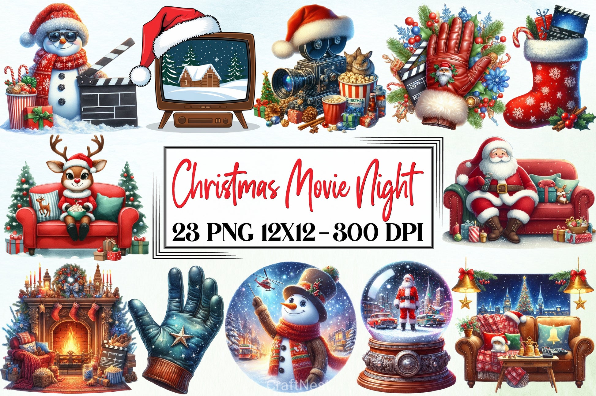 Christmas Movie Night Clipart Bundle 4 - CraftNest - Digital Crafting and Art