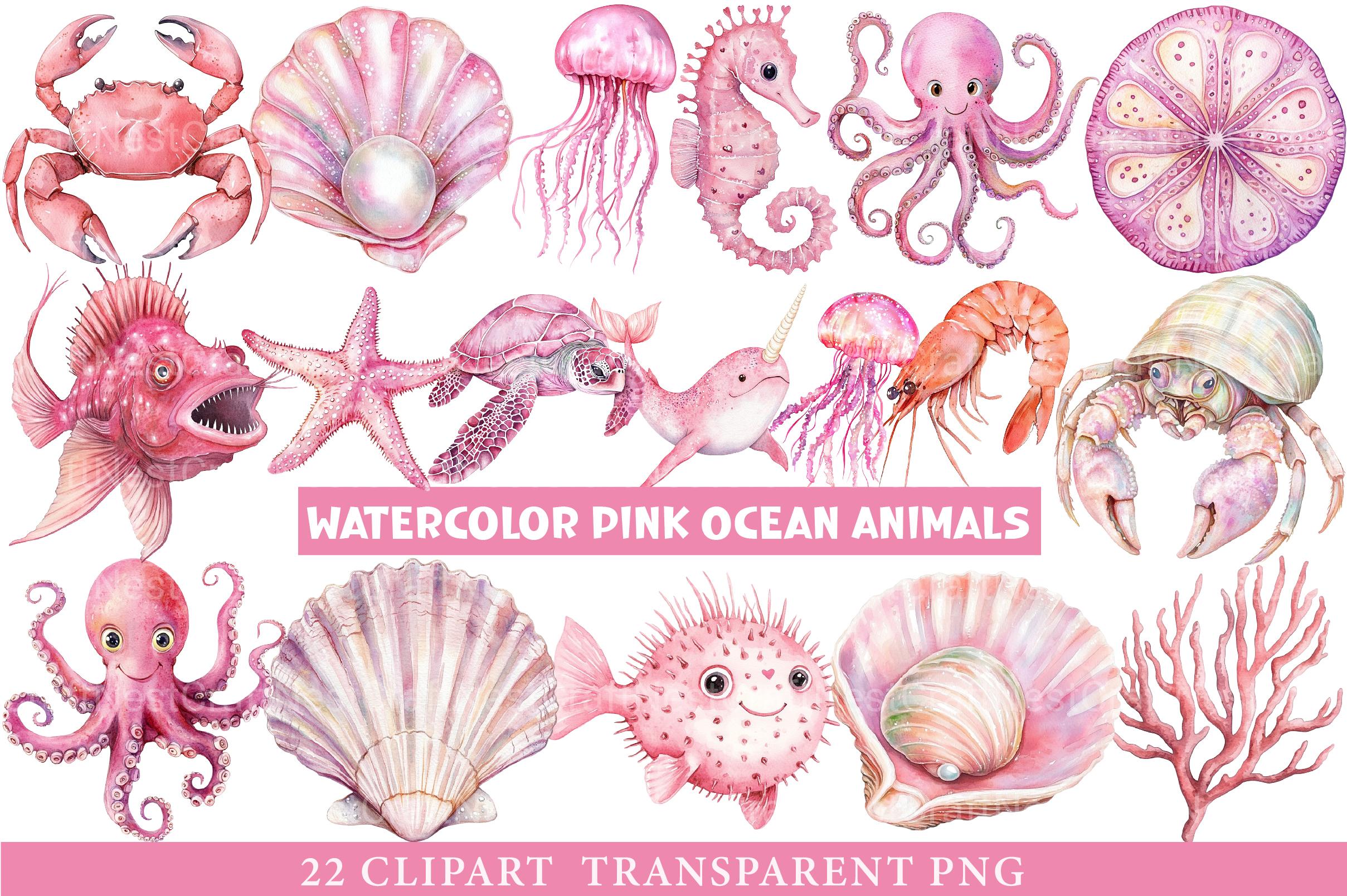 Pink Ocean Animals Clipart - CraftNest - Digital Crafting and Art