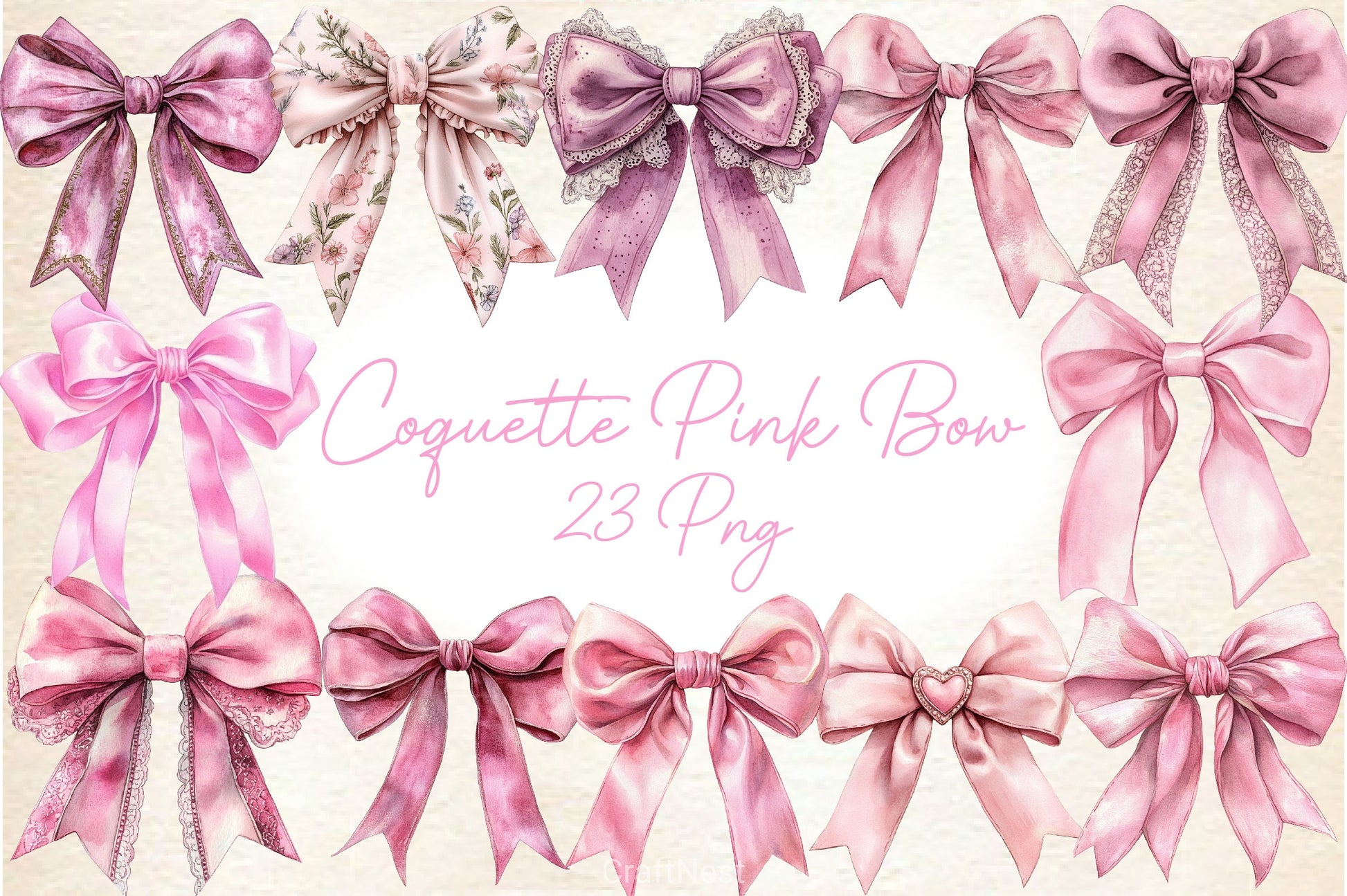 Coquette Pink Bow Graphics Clipart Bundle - CraftNest - Digital Crafting and Art