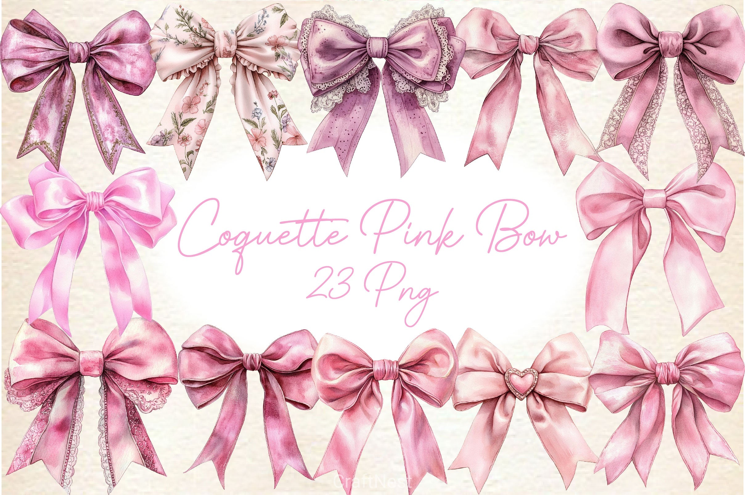Coquette Pink Bow Graphics Clipart Bundle - CraftNest - Digital Crafting and Art