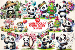 Spring Panda Clipart Bundle - CraftNest - Digital Crafting and Art