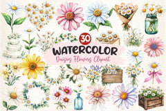 Daisies Flowers Clipart Bundle - CraftNest - Digital Crafting and Art