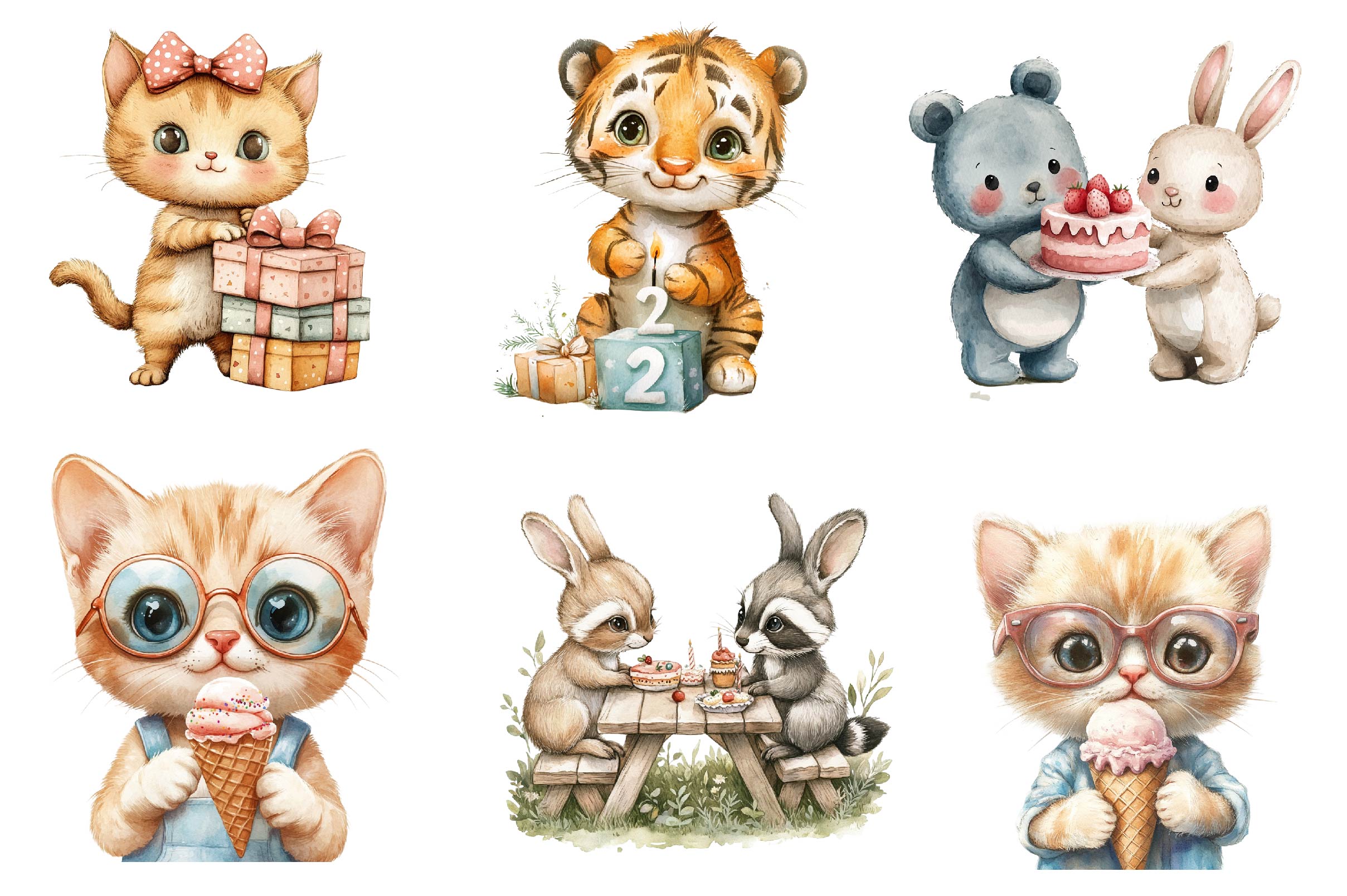 Birthday Baby Animal Party Clipart Bundle - CraftNest - Digital Crafting and Art