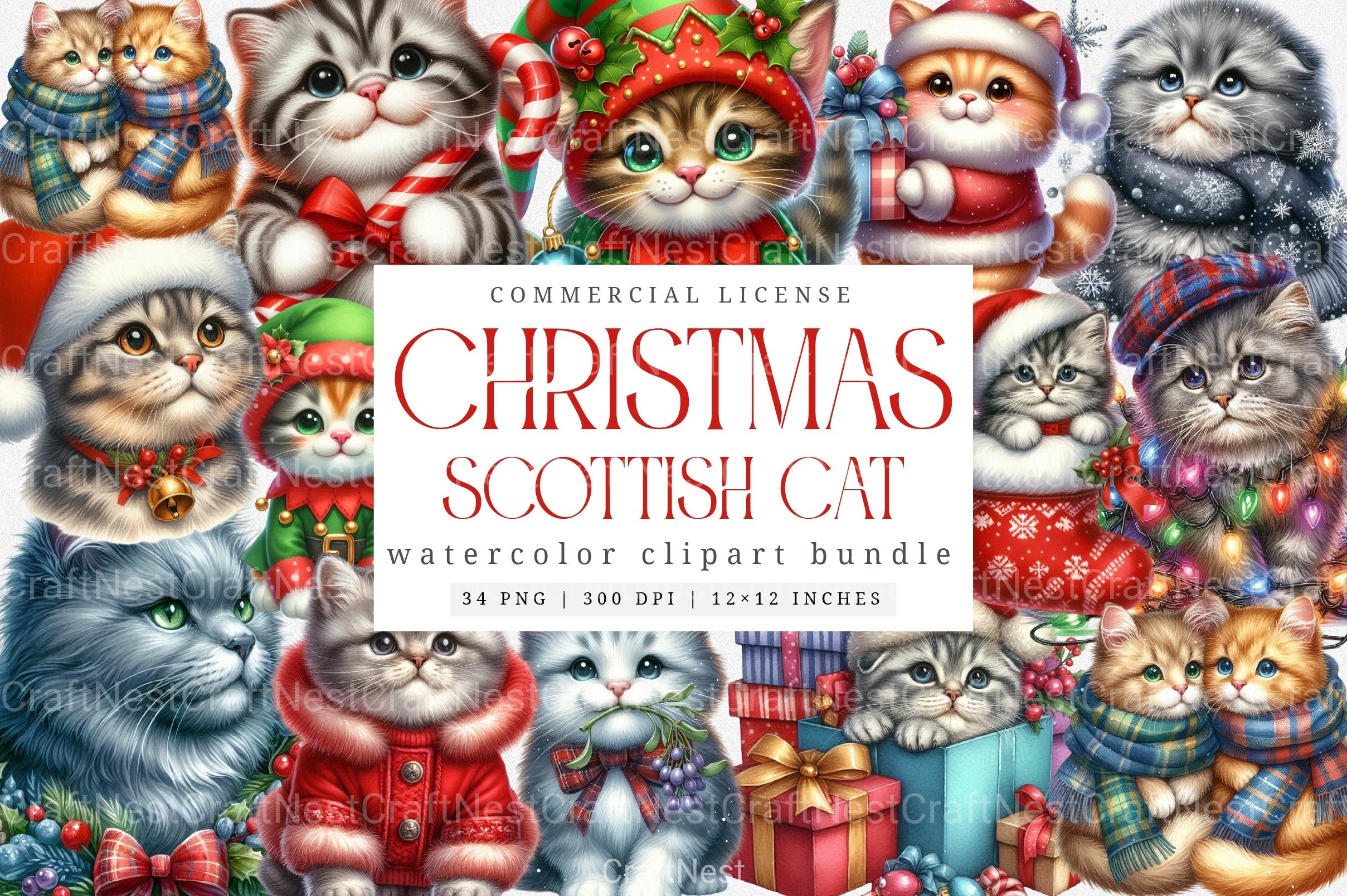 Christmas Scottish Cat Clipart Bundle - CraftNest - Digital Crafting and Art