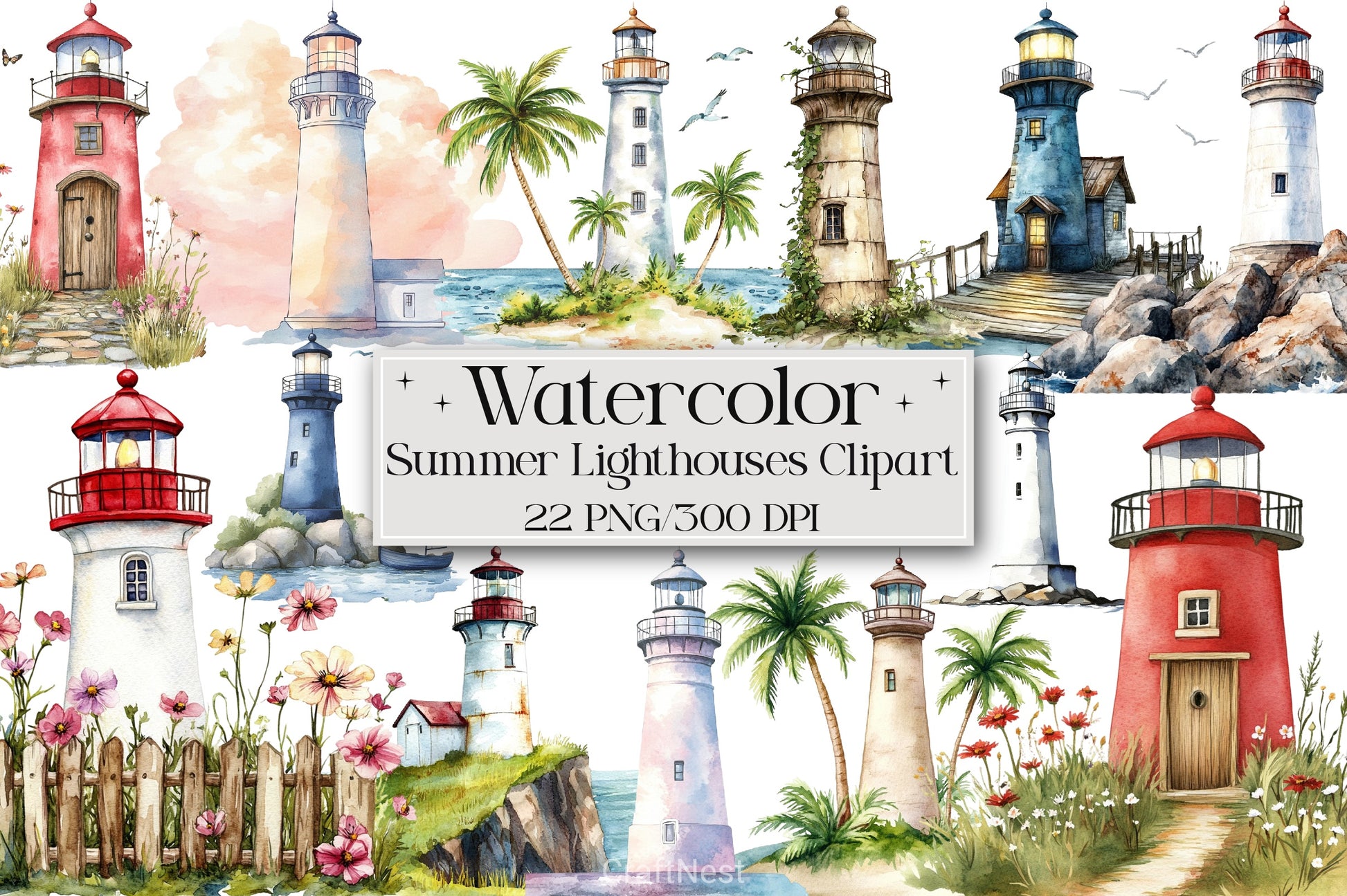 Summer Lighthouses Clipart Bundle - CraftNest - Digital Crafting and Art