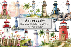 Summer Lighthouses Clipart Bundle - CraftNest - Digital Crafting and Art