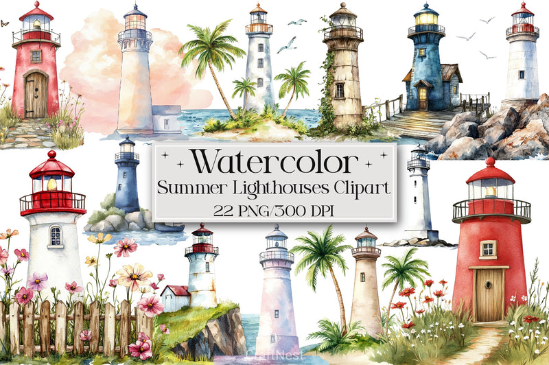 Summer Lighthouses Clipart Bundle - CraftNest - Digital Crafting and Art
