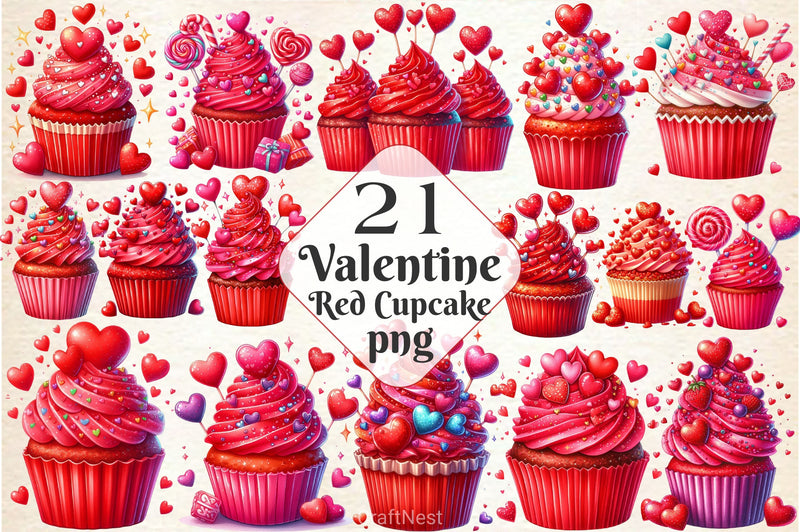 Valentine Red Cupcake Clipart Bundle - CraftNest - Digital Crafting and Art