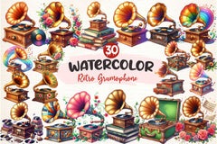 Retro Gramophone Clipart Bundle 2 - CraftNest - Digital Crafting and Art