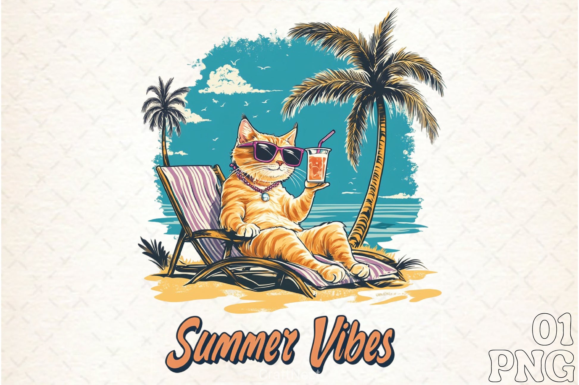 Summer Vibes Cat Clipart Bundle 2 - CraftNest - Digital Crafting and Art