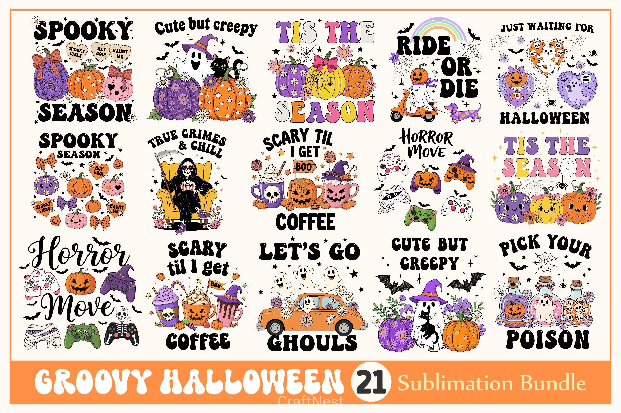 Groovy Halloween Clipart Bundle 13 - CraftNest - Digital Crafting and Art
