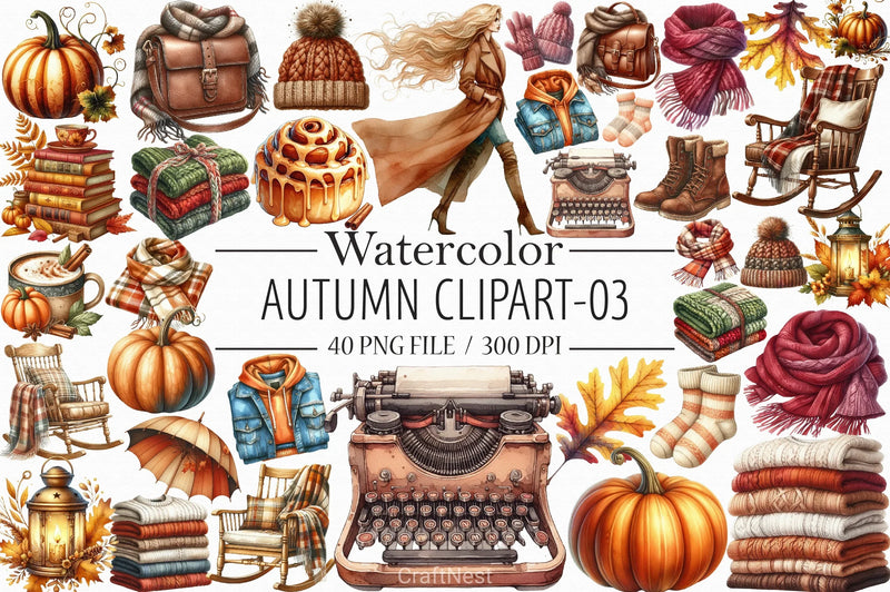Watercolour Autumn Clipart Bundle 2 - CraftNest - Digital Crafting and Art