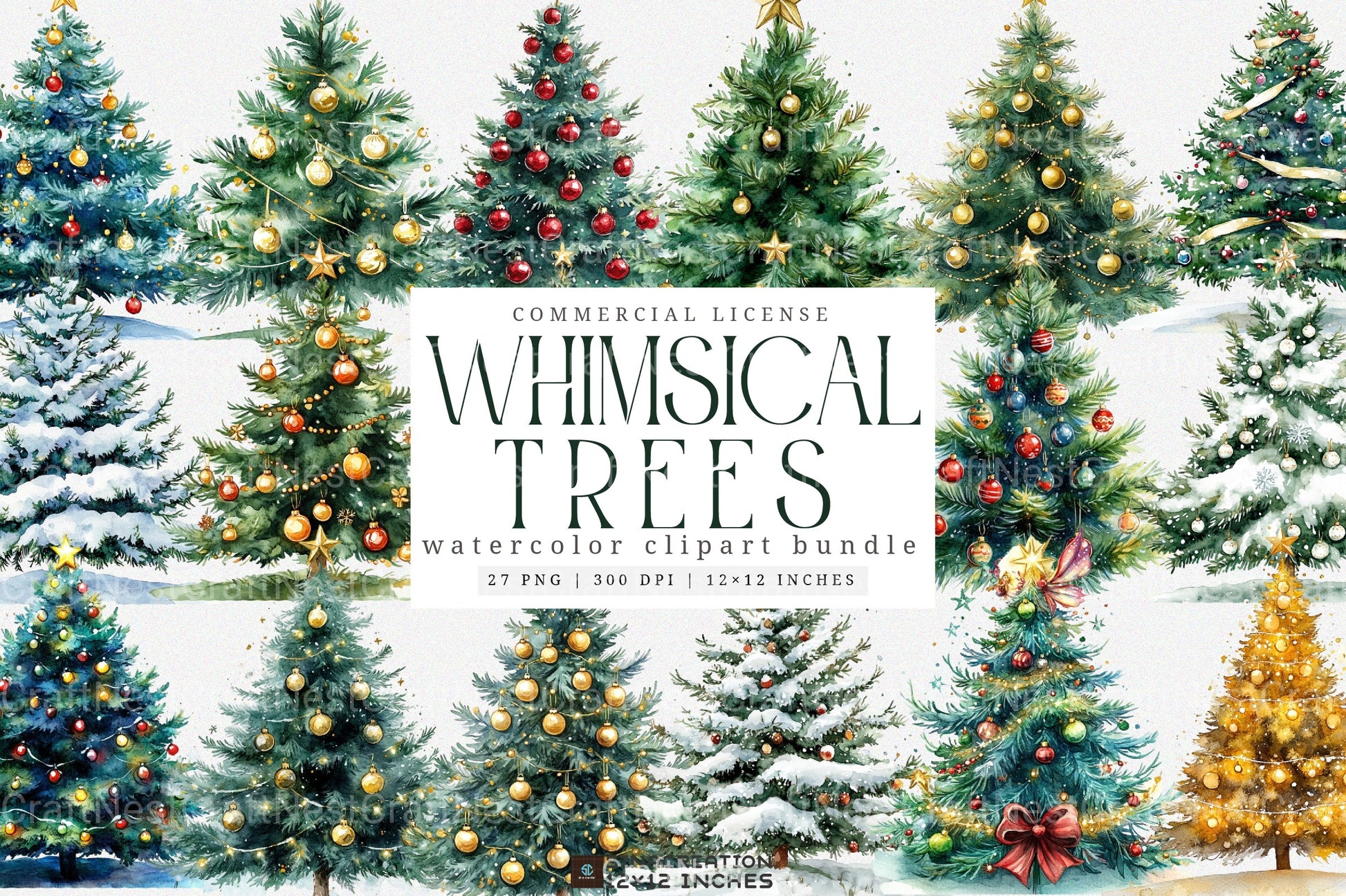 Whimsical Christmas Tree Clipart Bundle - CraftNest - Digital Crafting and Art