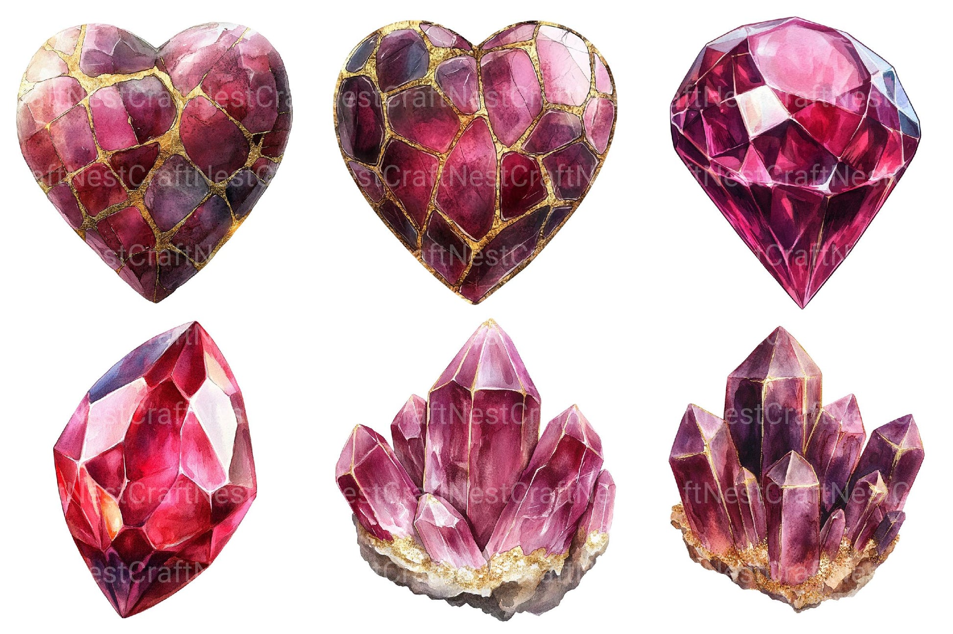 Burgundy Crystals and Gems Clipart - CraftNest - Digital Crafting and Art