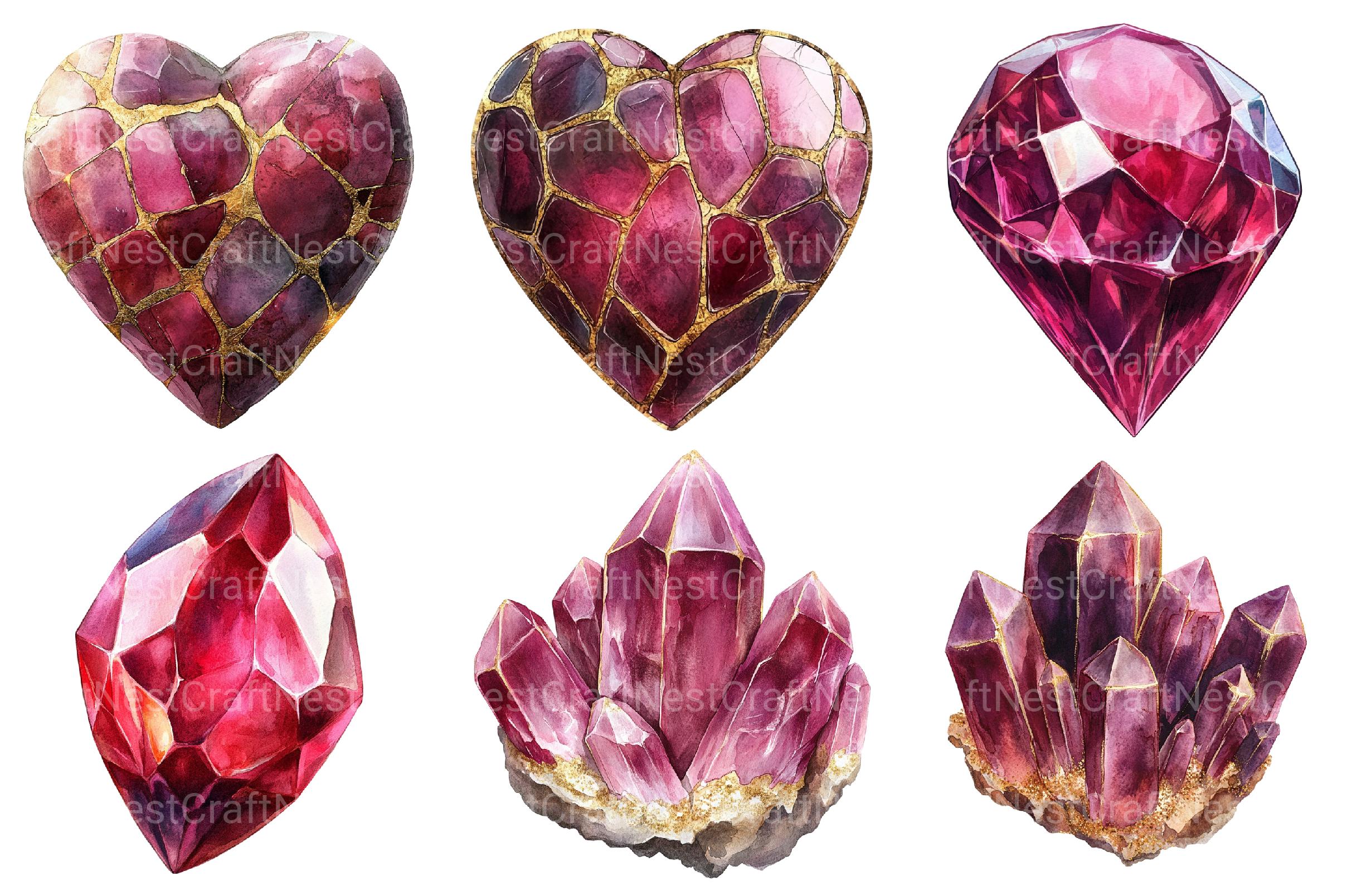 Burgundy Crystals and Gems Clipart - CraftNest - Digital Crafting and Art