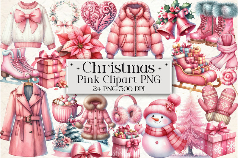 Pink Christmas Clipart Bundle 8 - CraftNest - Digital Crafting and Art