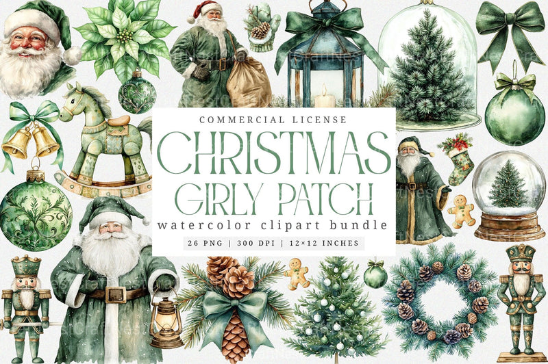 Vintage Green Christmas Winter Clipart Bundle - CraftNest - Digital Crafting and Art