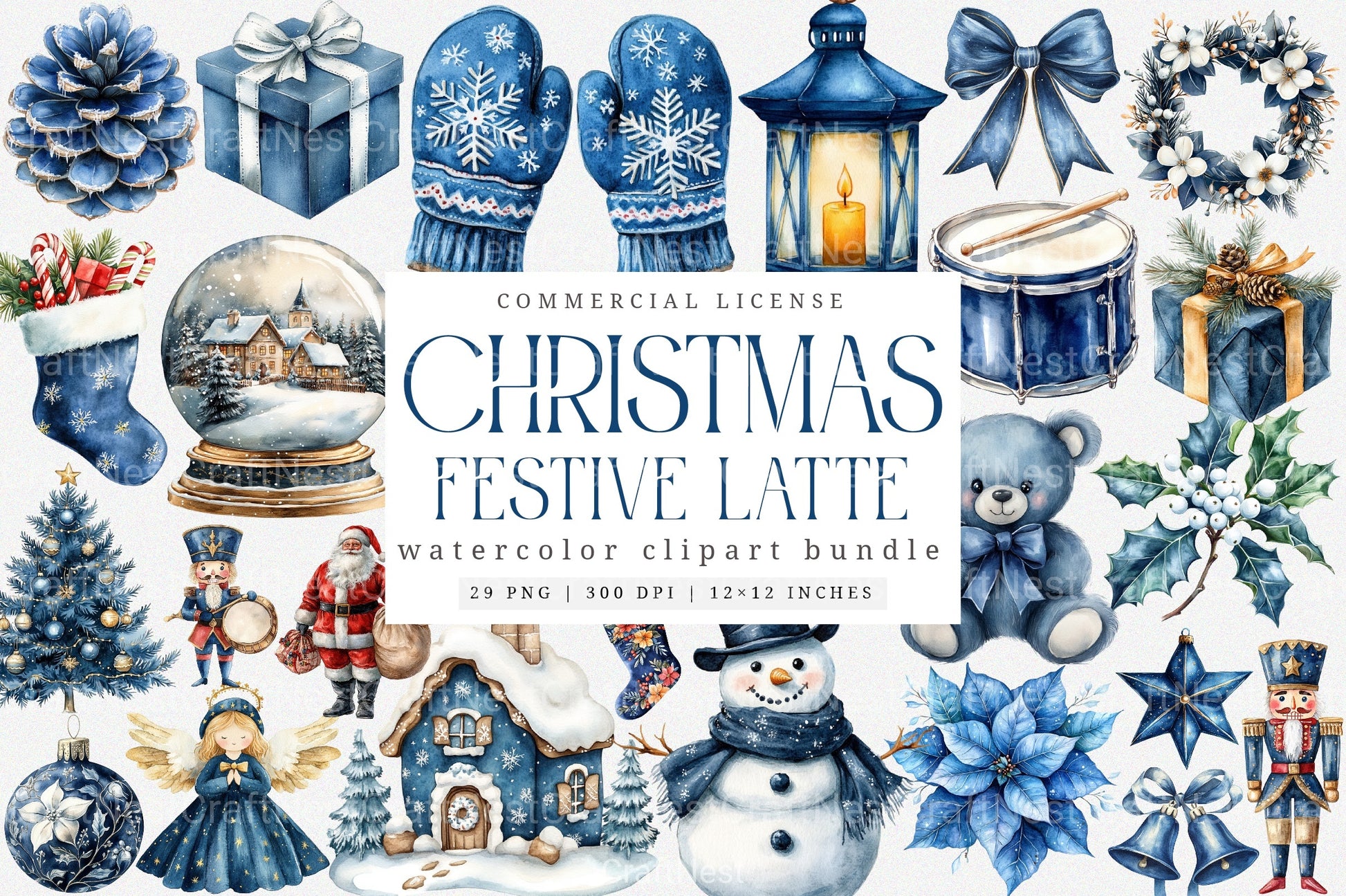 Vintage Navy Christmas Winter Clipart Bundle - CraftNest - Digital Crafting and Art