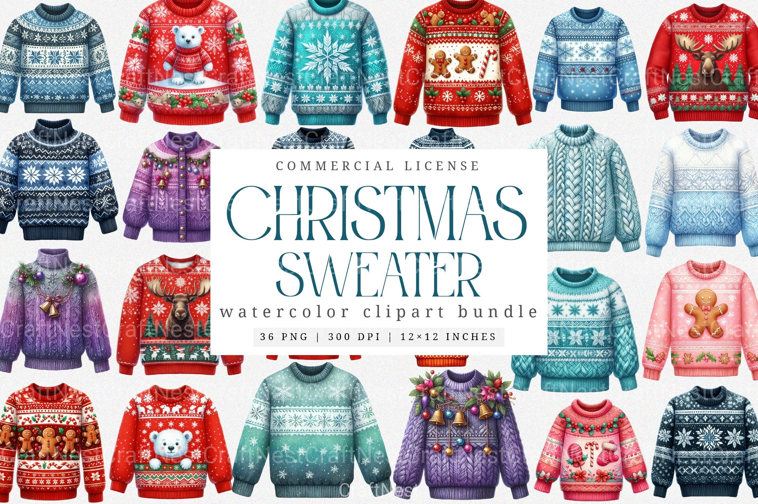 Christmas Sweater Pullover Designs Clipart Bundle - CraftNest - Digital Crafting and Art