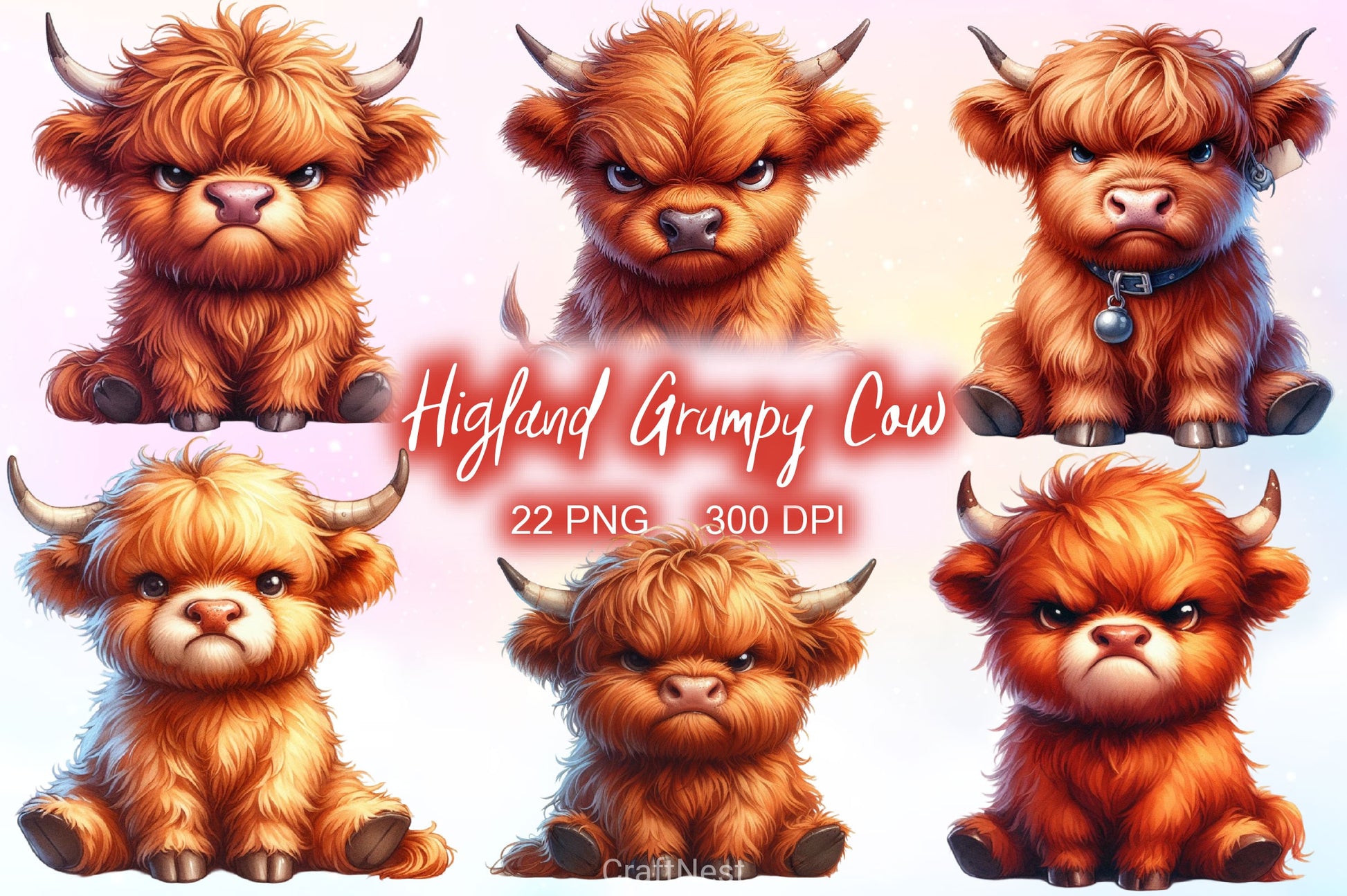 Funny Grumpy Highland Cow Clipart Bundle - CraftNest - Digital Crafting and Art