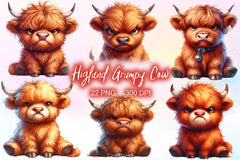 Funny Grumpy Highland Cow Clipart Bundle - CraftNest - Digital Crafting and Art