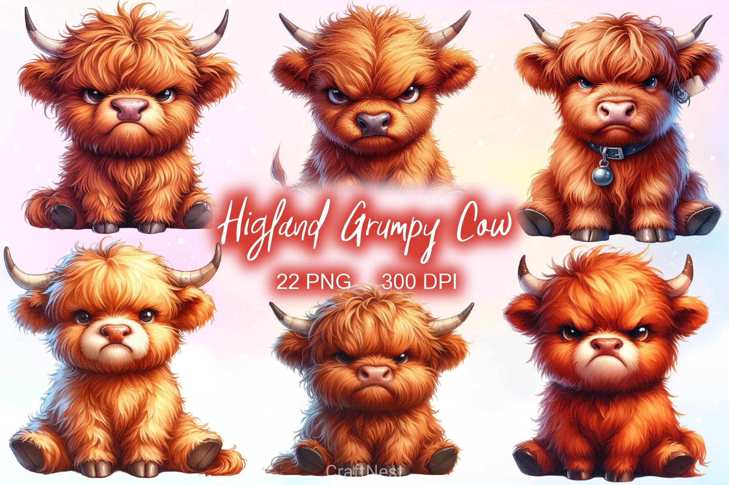 Funny Grumpy Highland Cow Clipart Bundle - CraftNest - Digital Crafting and Art