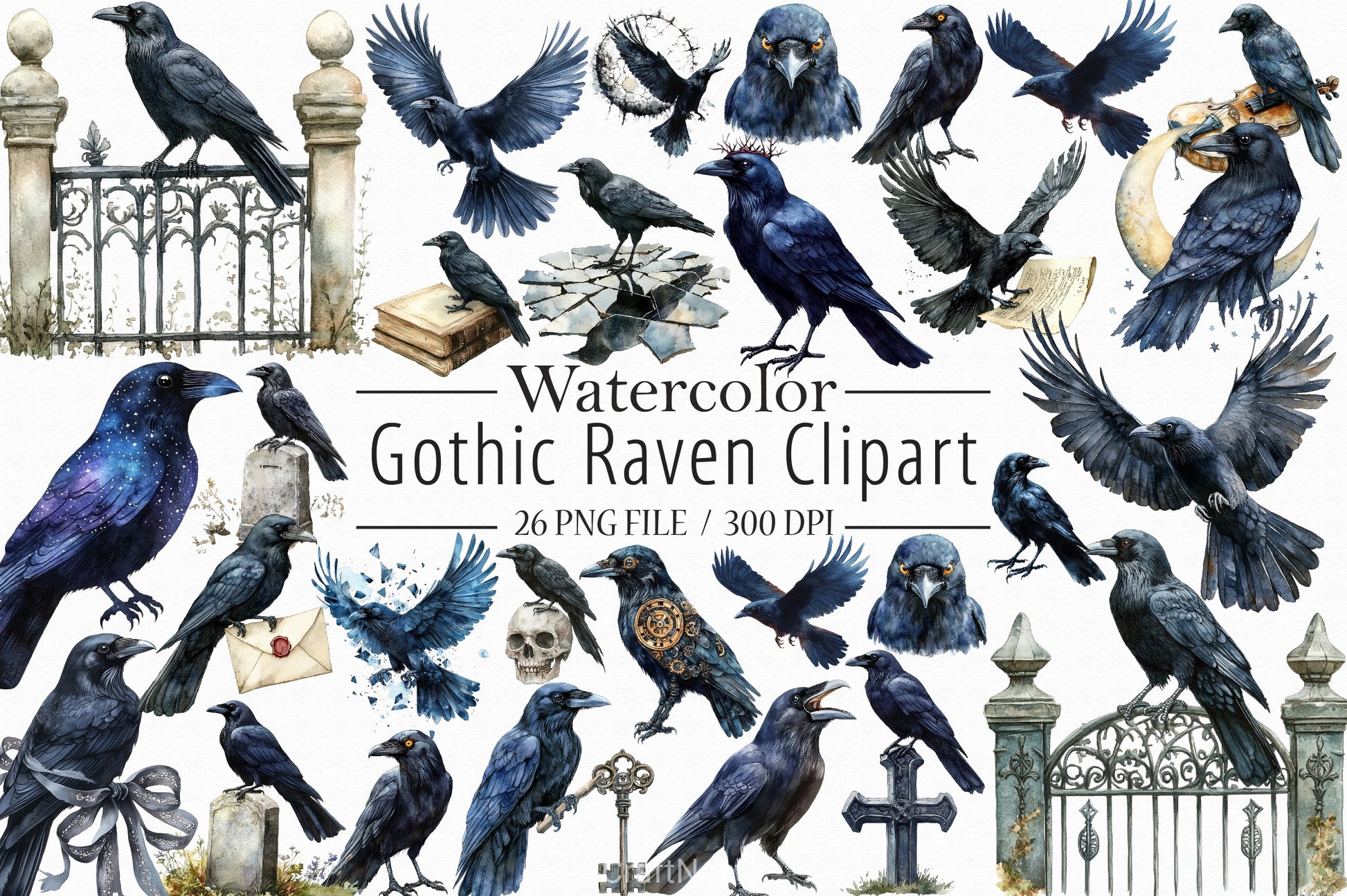 Gothic Raven Clipart Bundle - CraftNest - Digital Crafting and Art