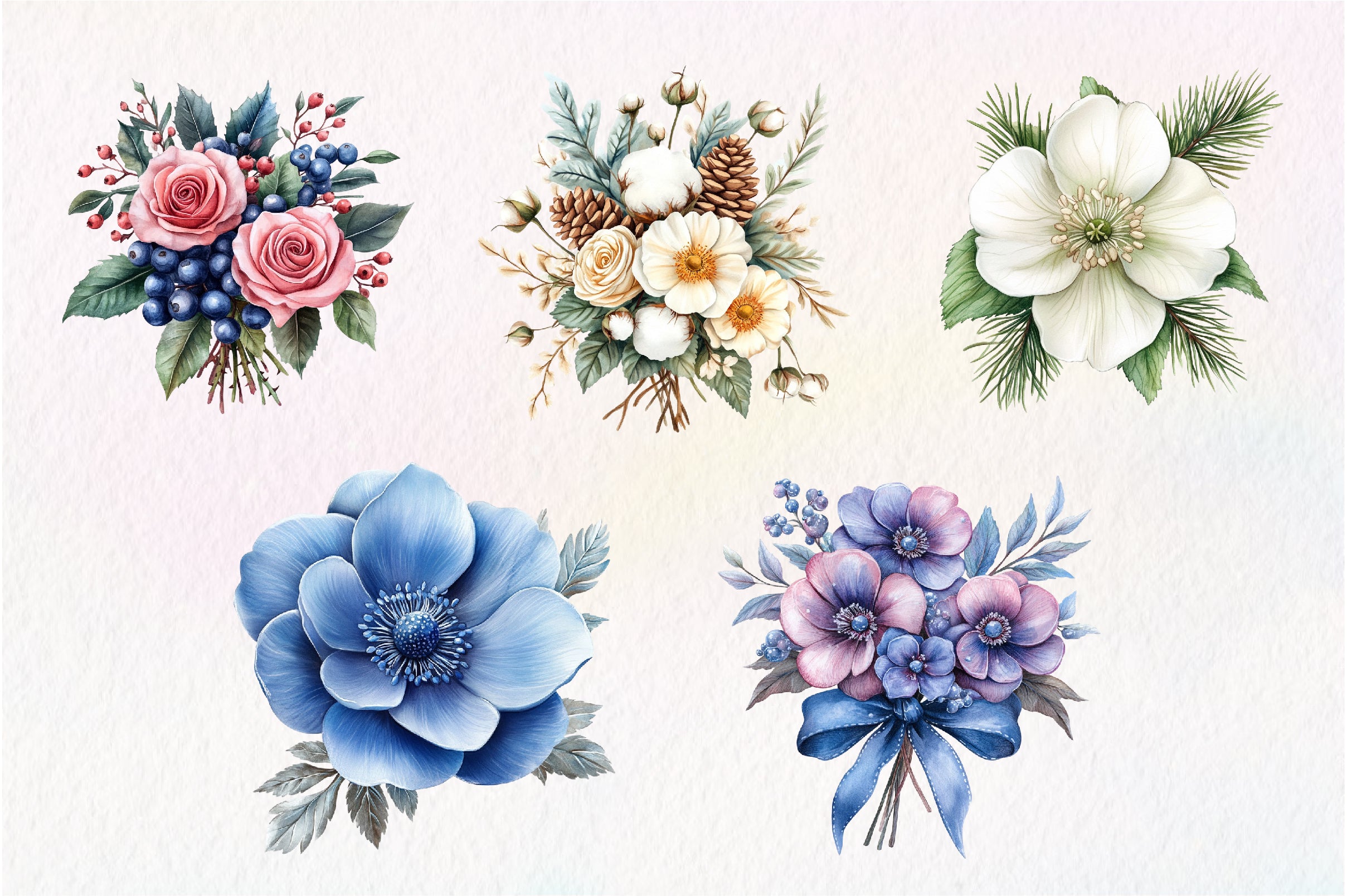 Winter Wildflowers Flowers Clipart Bundle - CraftNest - Digital Crafting and Art