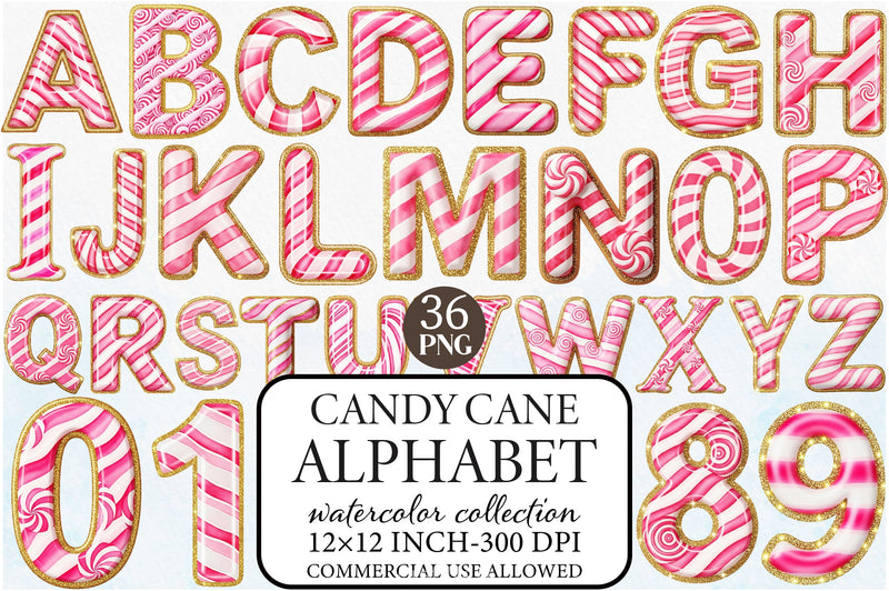 Candy Cane Alphabet Clipart Bundle - CraftNest - Digital Crafting and Art