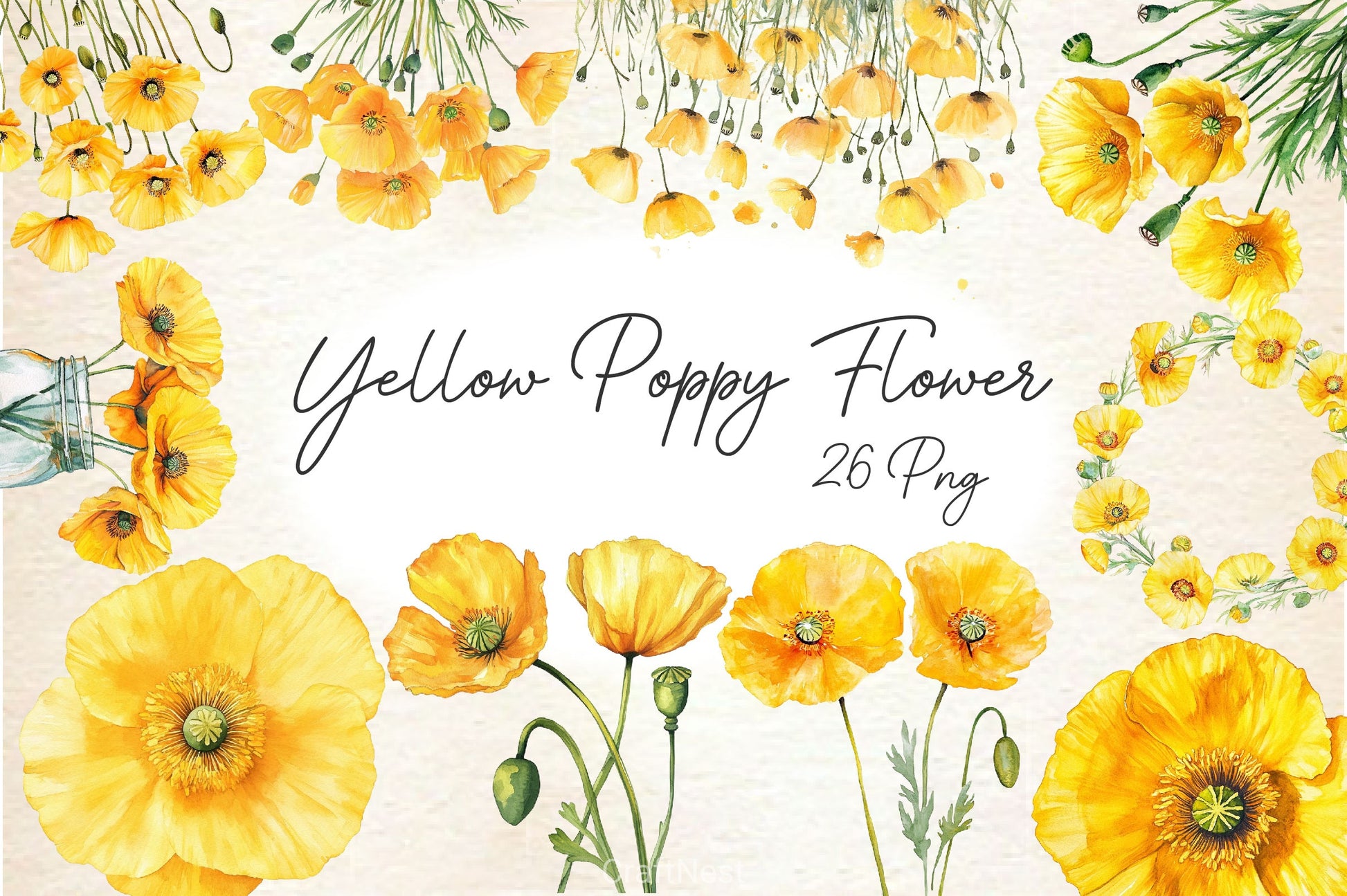 Yellow Poppy Flower Clipart Bundle - CraftNest - Digital Crafting and Art
