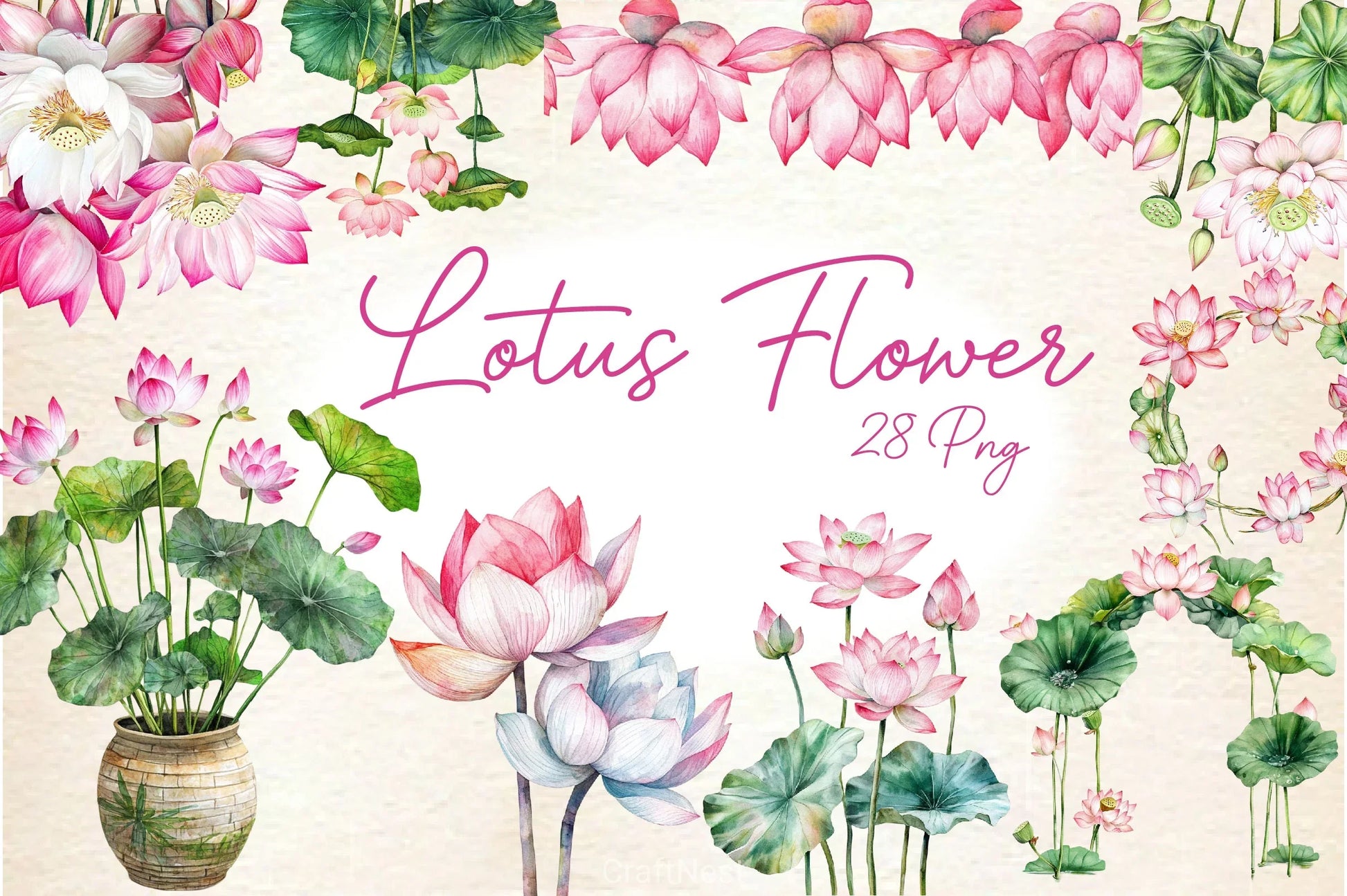 Lotus Flower Arrangements Clipart Bundle - CraftNest - Digital Crafting and Art
