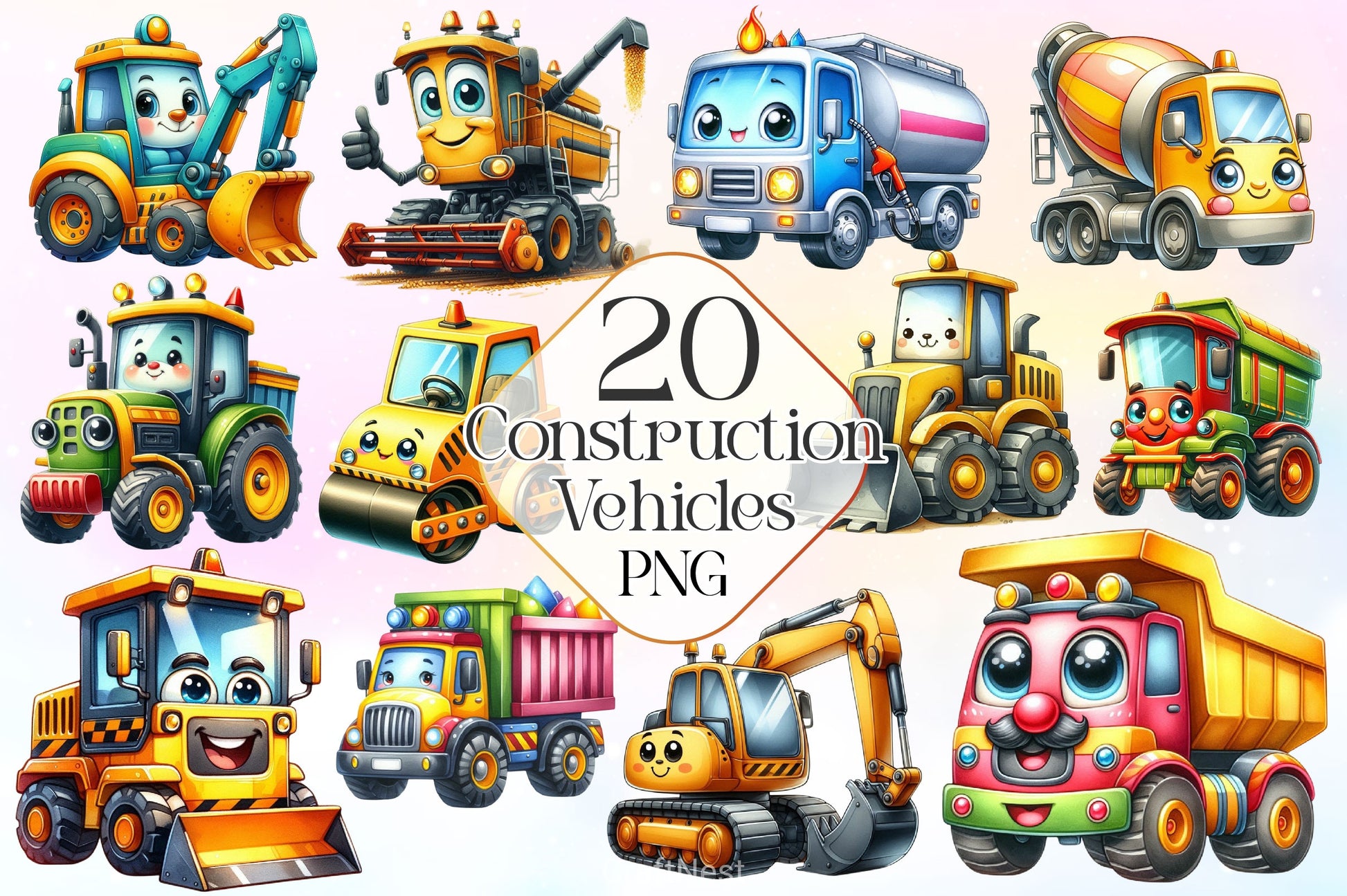 Construction Vehicles Clipart Bundle - CraftNest - Digital Crafting and Art
