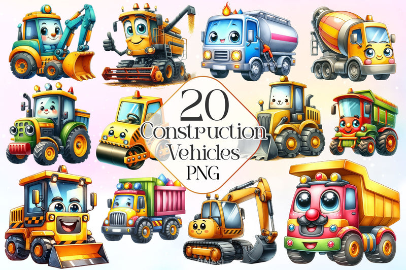 Construction Vehicles Clipart Bundle - CraftNest - Digital Crafting and Art