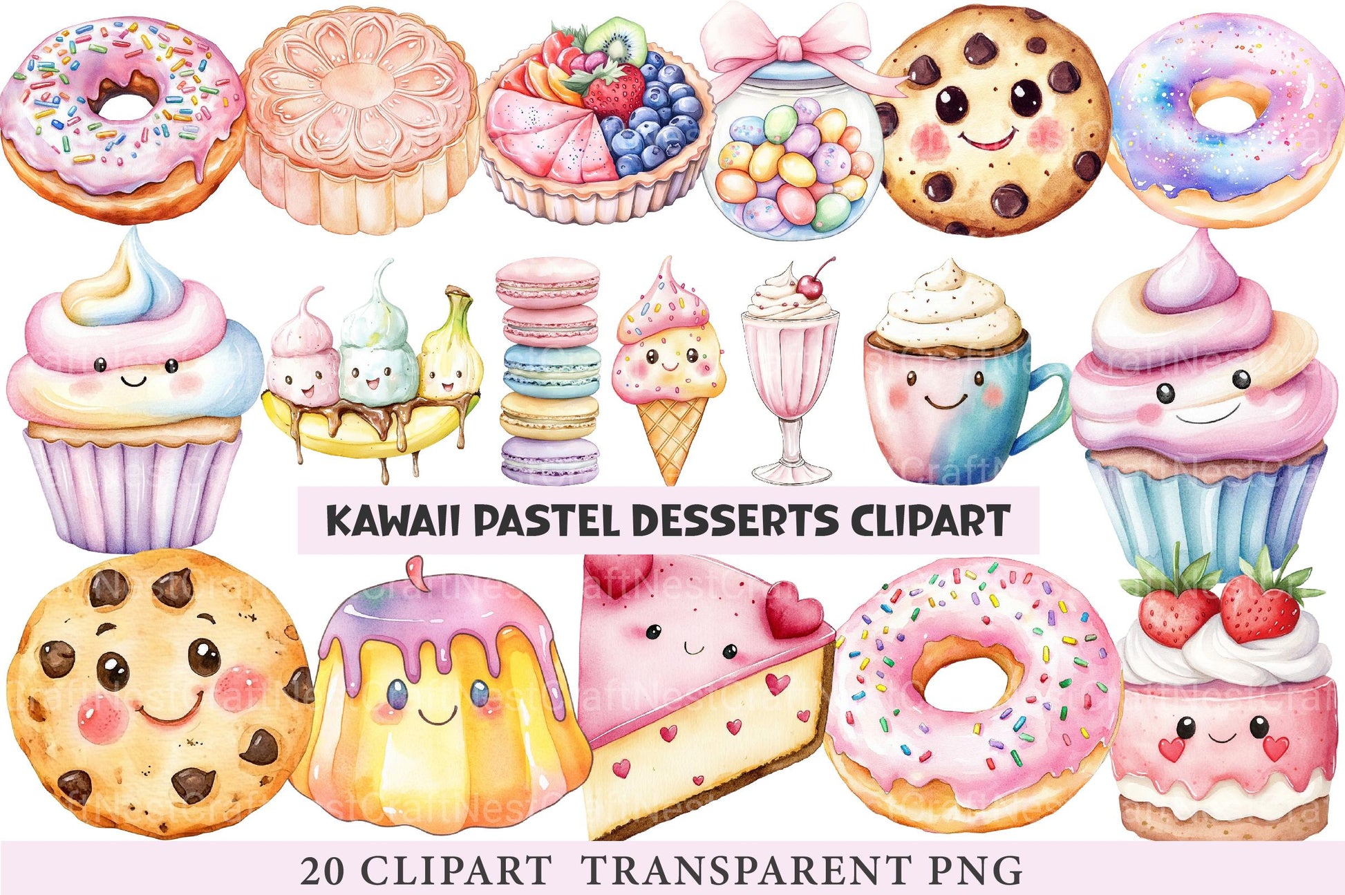 Kawaii Pastel Desserts Clipart - CraftNest - Digital Crafting and Art
