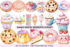 Kawaii Pastel Desserts Clipart - CraftNest - Digital Crafting and Art