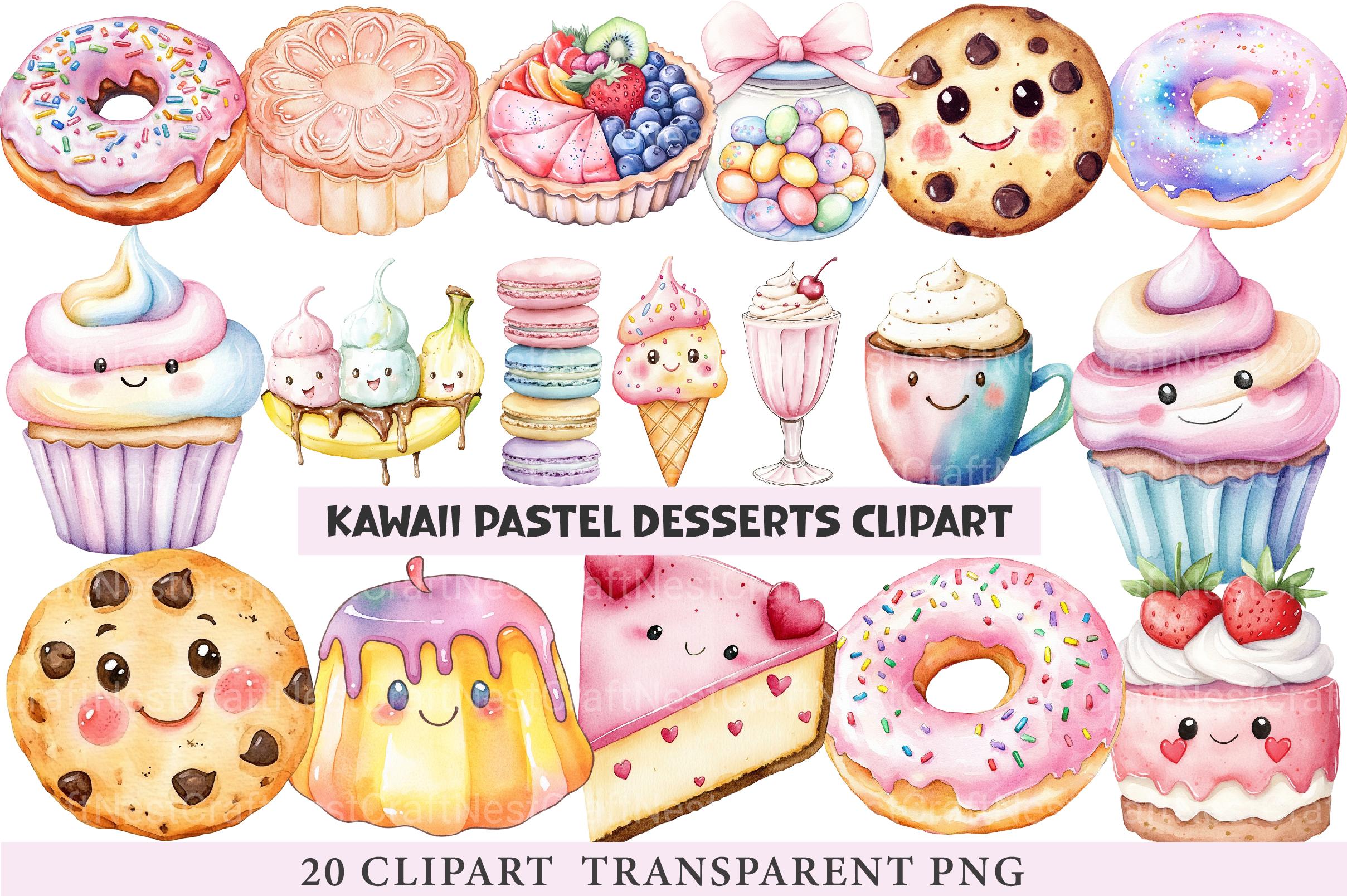 Kawaii Pastel Desserts Clipart - CraftNest - Digital Crafting and Art