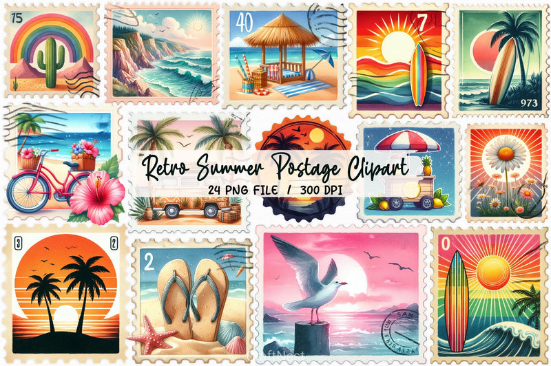 Retro Summer Postage Clipart Bundle - CraftNest - Digital Crafting and Art